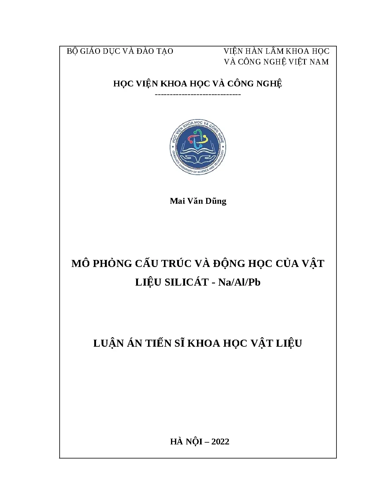 Mô phỏng Cấu trúc & Động học Silicát Na/Al/Pb