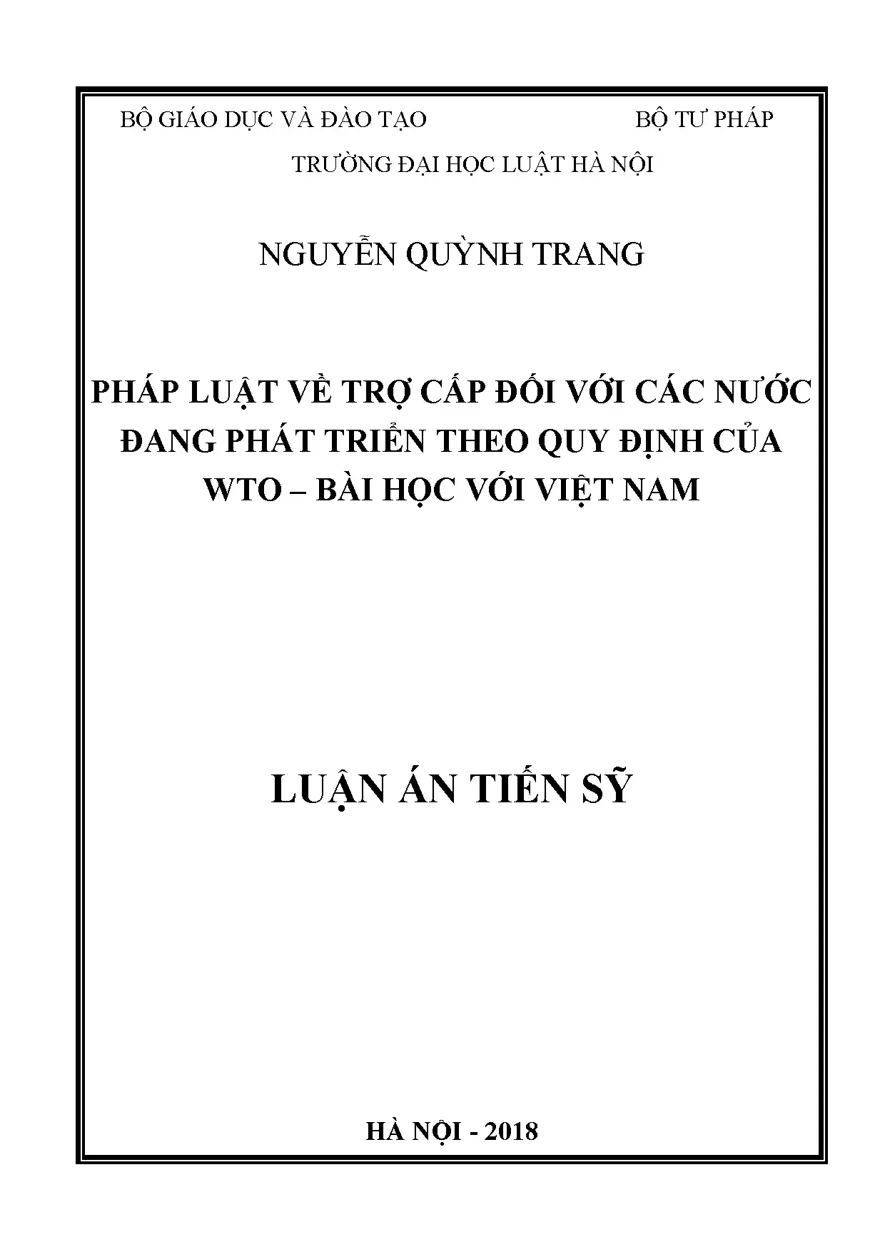 Luận án WTO về trợ cấp và bài học cho Việt Nam