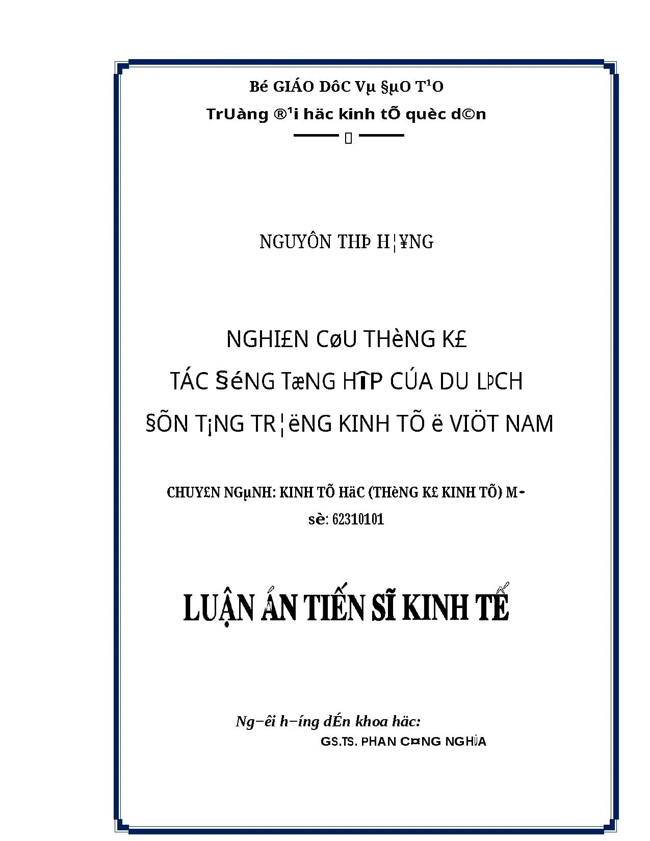 Luận án thống kê tác động du lịch đến tăng trưởng kinh tế Việt Nam
