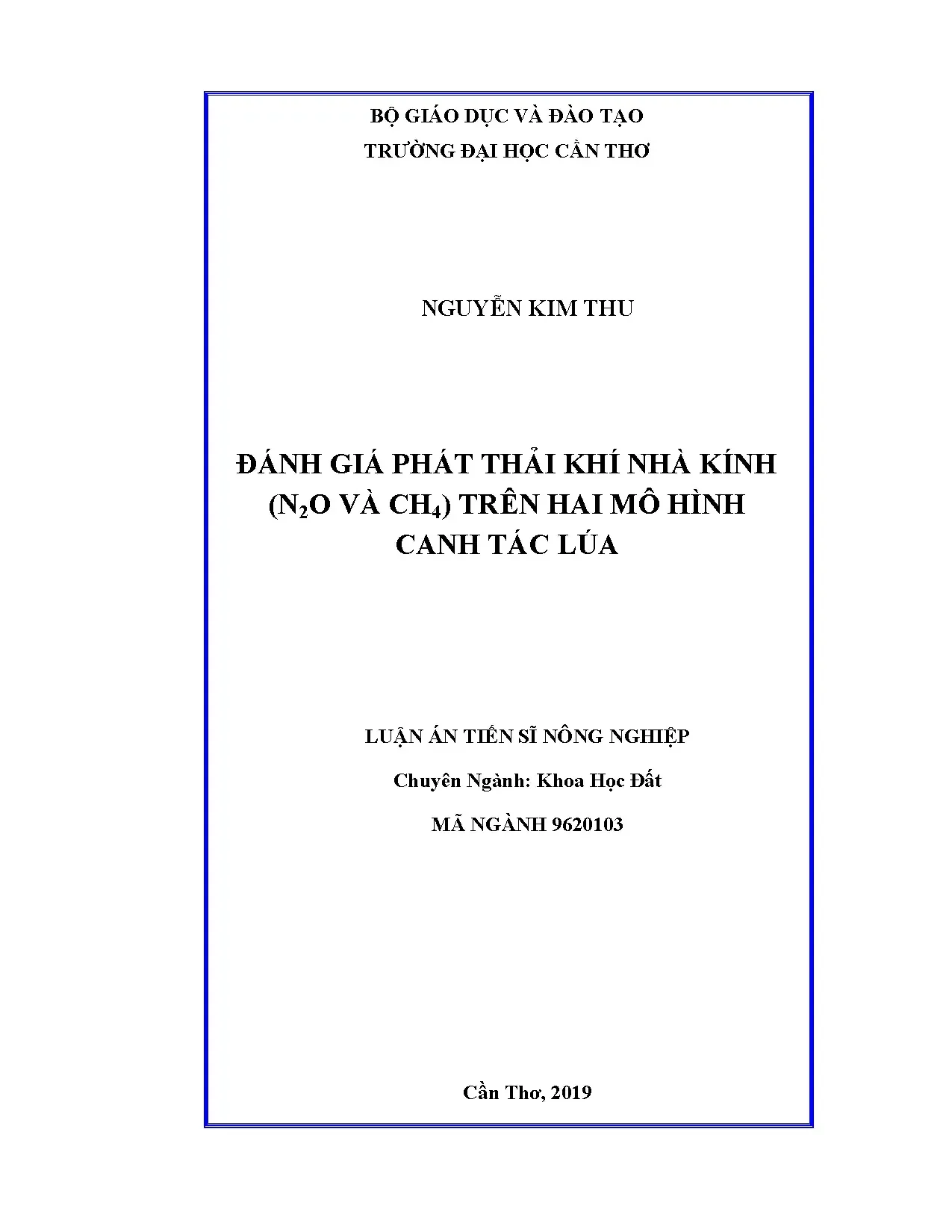 Đánh giá phát thải khí nhà kính N2O và CH4 trong canh tác lúa