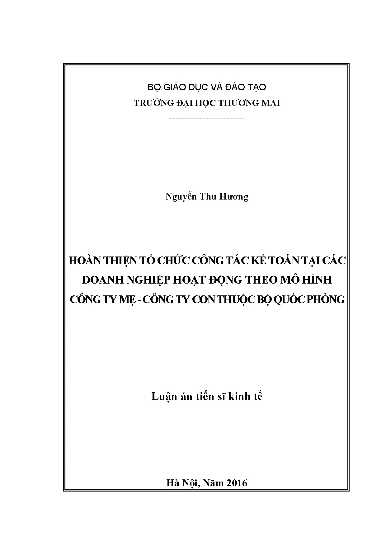 Hoàn thiện kế toán công ty mẹ - con Bộ Quốc phòng