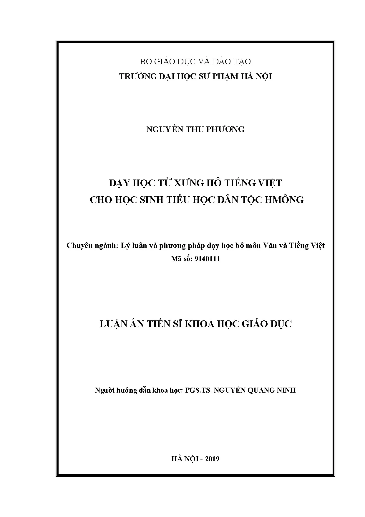 Dạy từ xưng hô tiếng Việt cho học sinh tiểu học dân tộc Hmông