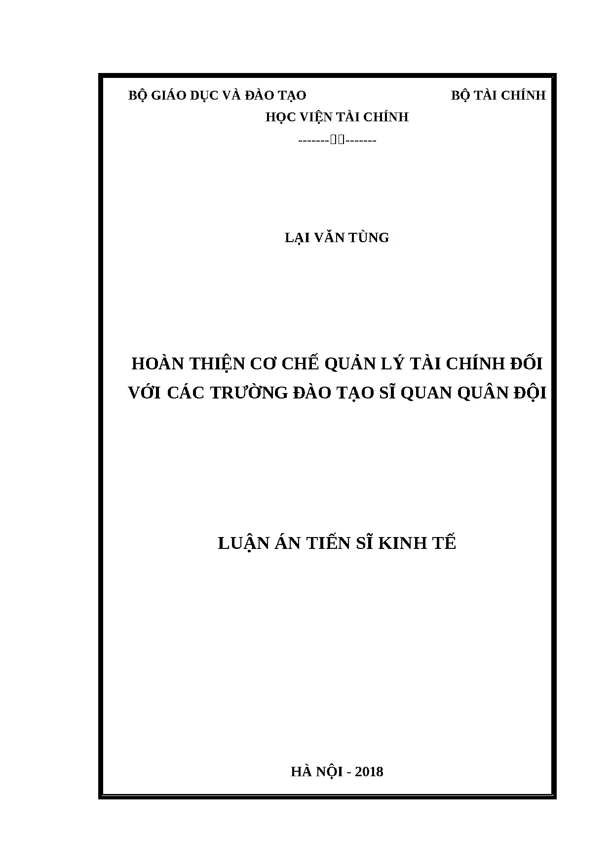 Hoàn thiện cơ chế quản lý tài chính đối với các trường đào tạo sĩ quan quân đội
