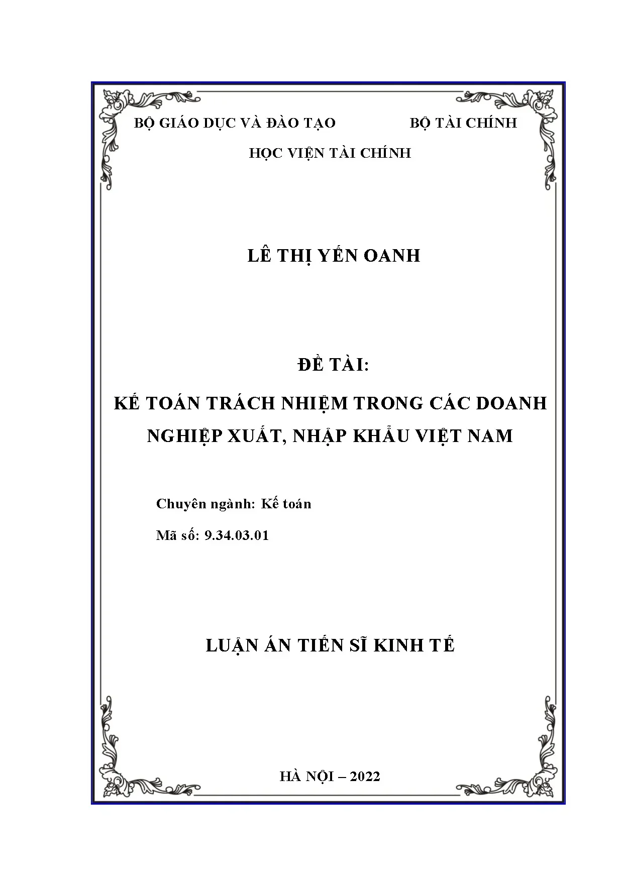 Luận án tiến sĩ kế toán trách nhiệm trong doanh nghiệp xuất nhập khẩu