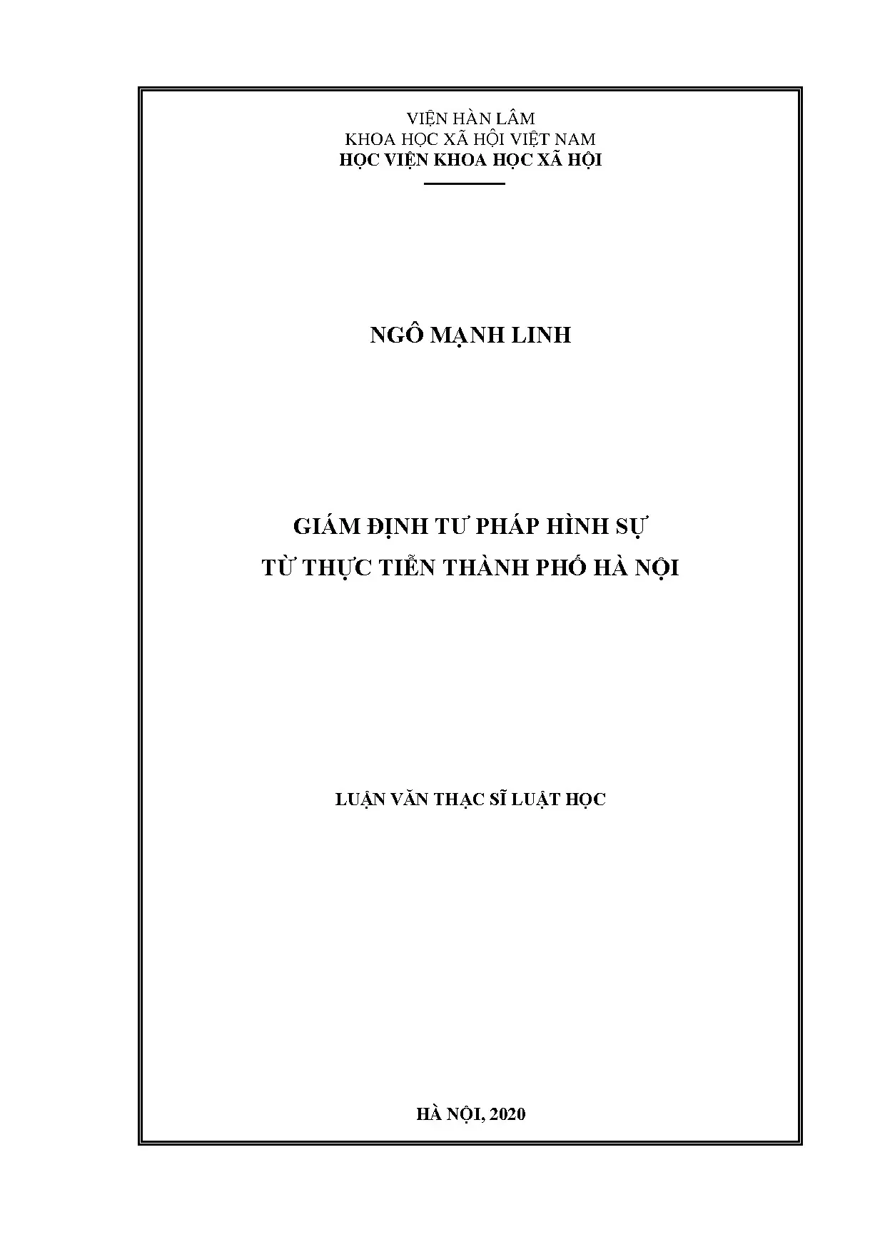 Luận án tiến sĩ giám định tư pháp hình sự thực tiễn Hà Nội