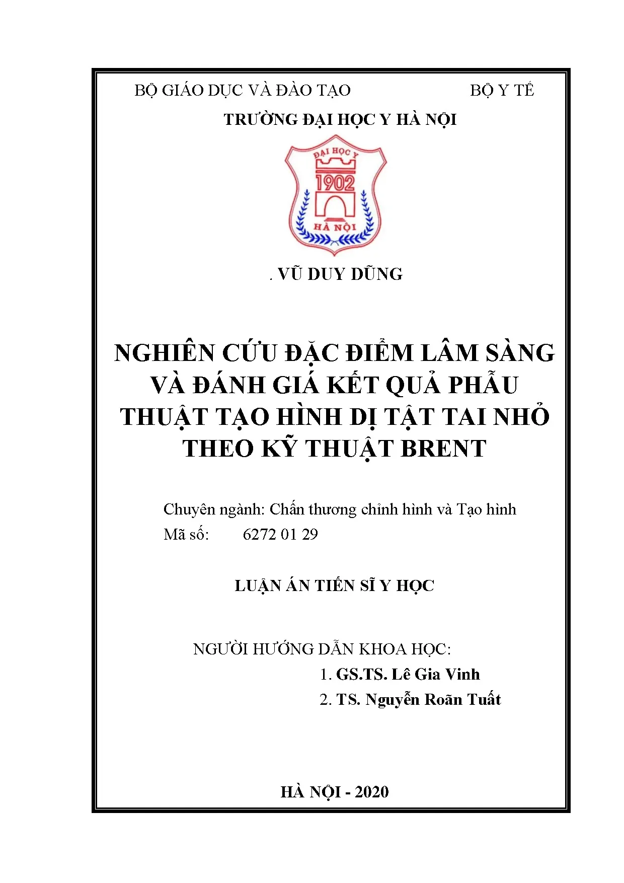 Luận án tiến sĩ đánh giá kỹ thuật Brent tạo hình tai nhỏ