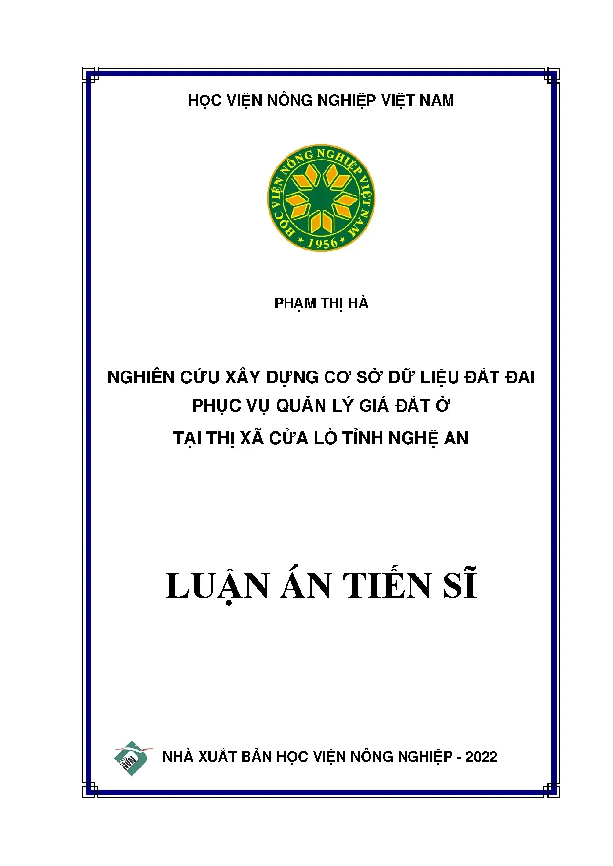 Xây dựng cơ sở dữ liệu đất đai phục vụ quản lý giá đất ở tại Cửa Lò