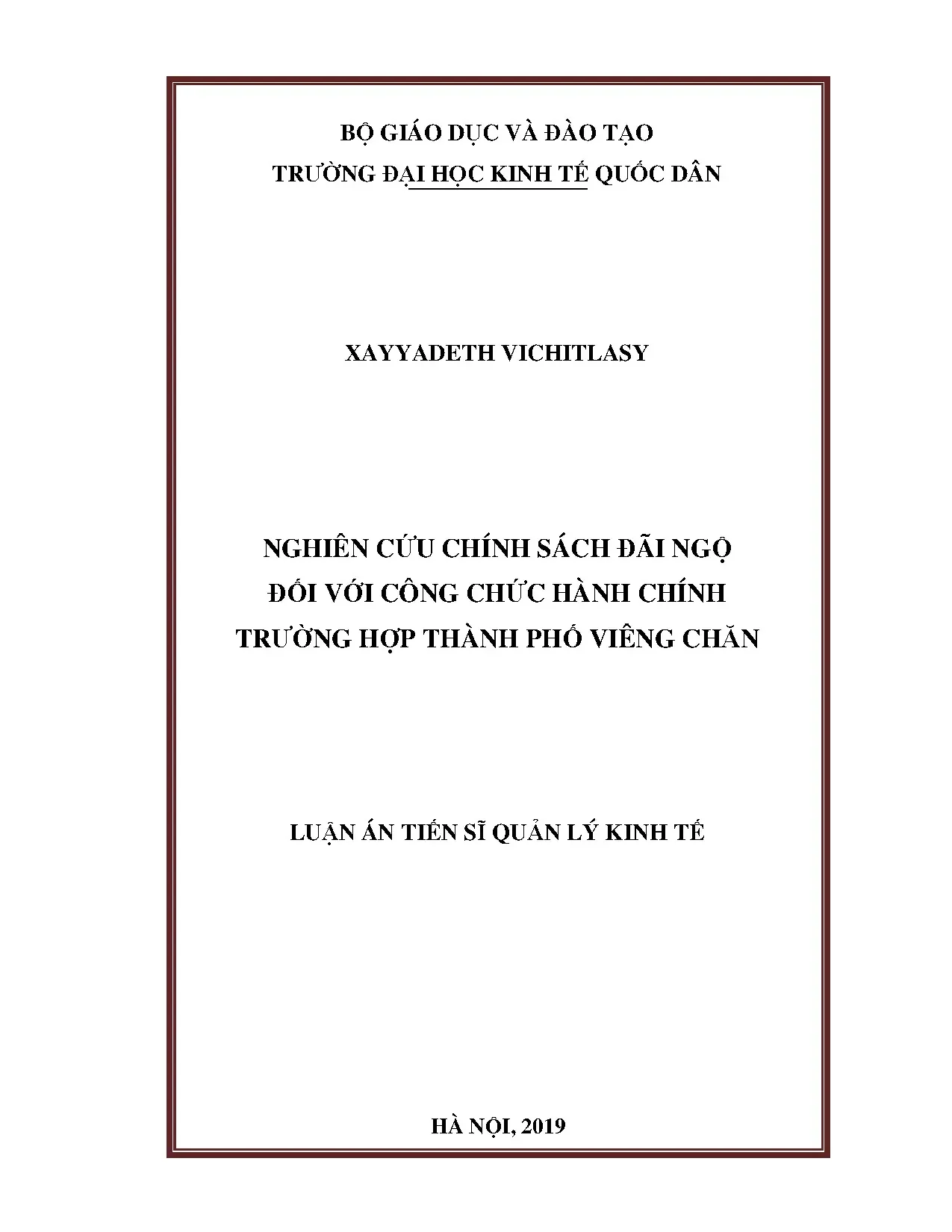 Luận án chính sách đãi ngộ công chức hành chính Viêng Chăn
