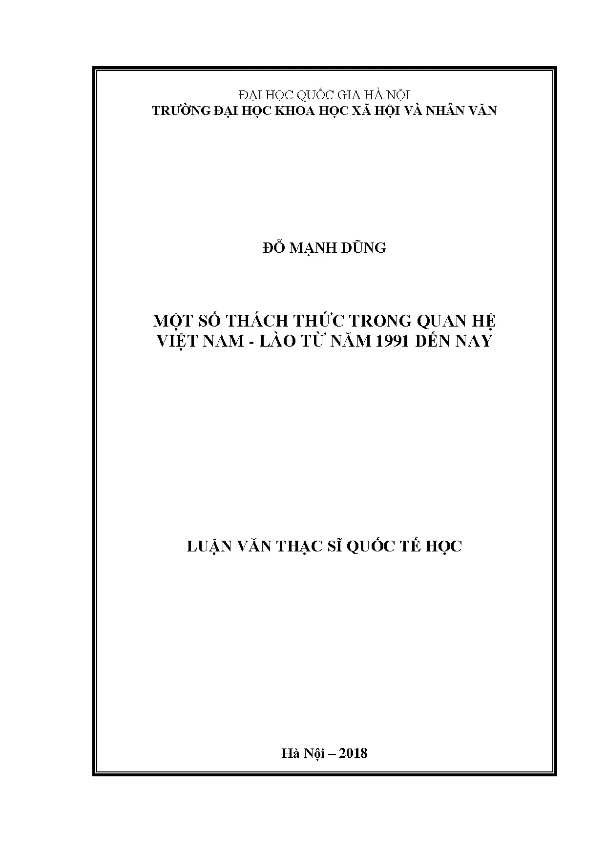 Luận án thách thức quan hệ Việt Nam - Lào (1991-2018) - Đỗ Mạnh Dũng