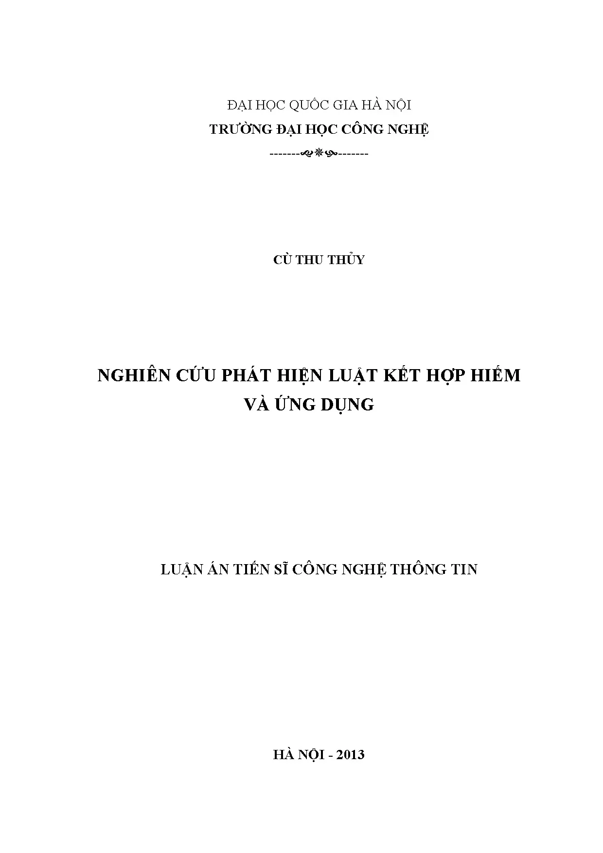 Nghiên cứu luật kết hợp hiếm và ứng dụng trong khoa học dữ liệu