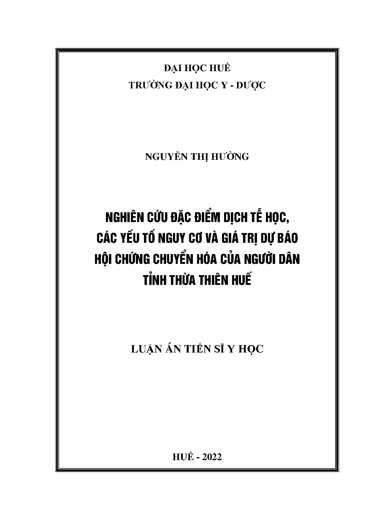 Hội chứng chuyển hóa tại Thừa Thiên Huế: Dịch tễ, nguy cơ, dự báo