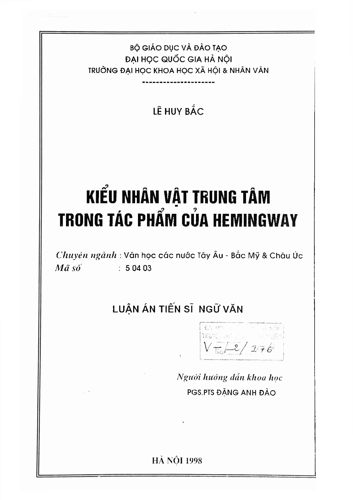Luận án tiến sĩ kiểu nhân vật trung tâm trong tác phẩm Hemingway
