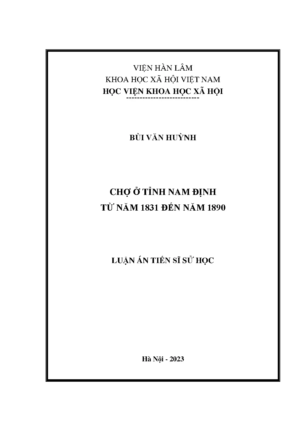 Luận án tiến sĩ: Chợ tỉnh Nam Định giai đoạn 1831-1890