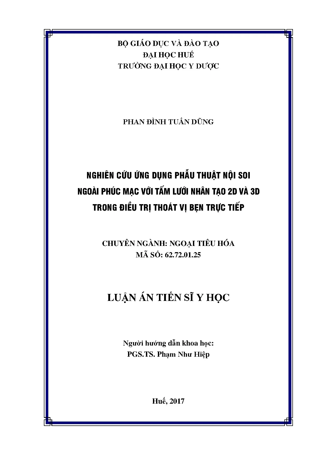 Phẫu thuật nội soi ngoài phúc mạc với tấm lưới nhân tạo điều trị thoát vị bẹn trực tiếp