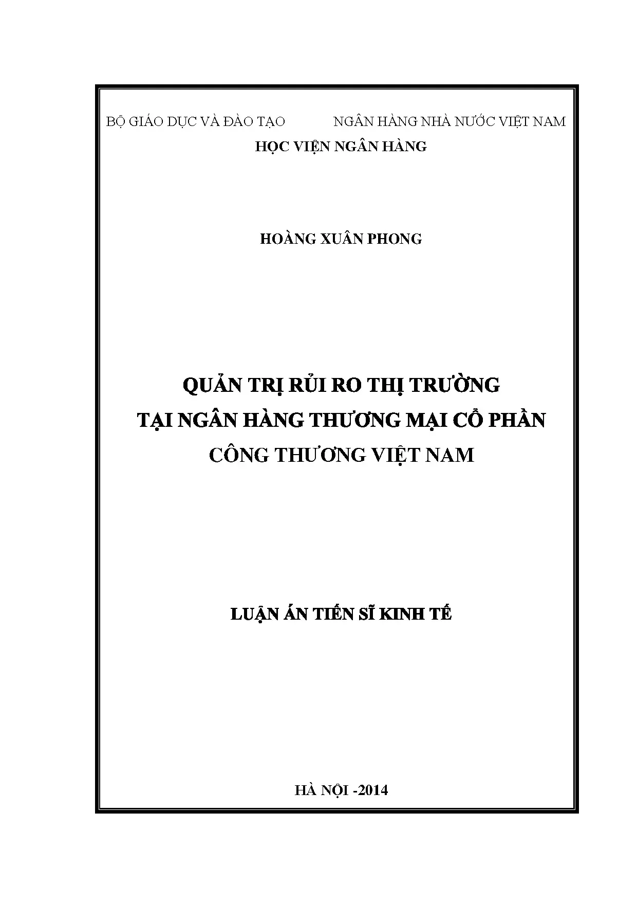 Quản trị rủi ro thị trường tại Vietinbank