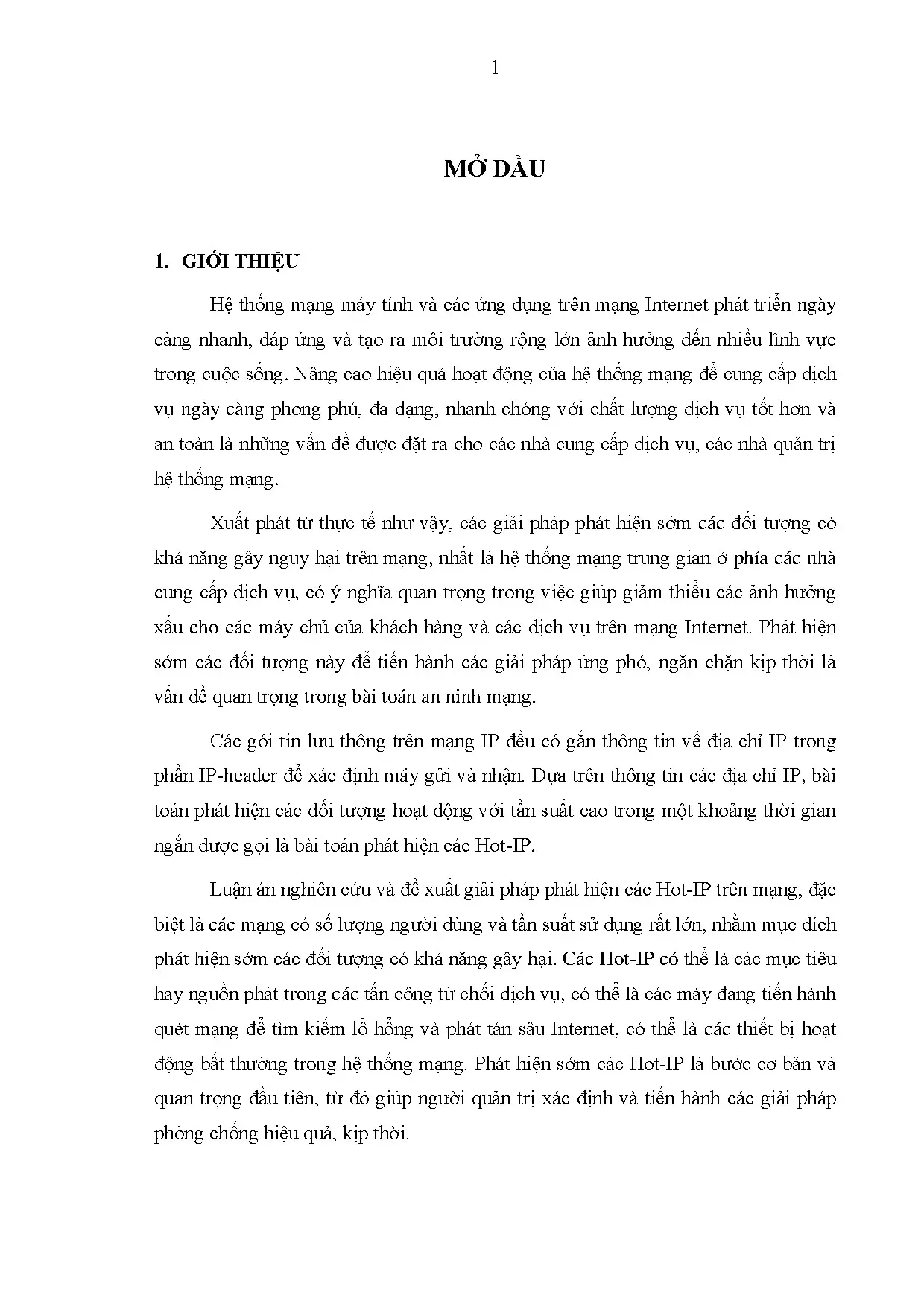 Luận án phát hiện nhanh Hot-IP trong hệ thống mạng