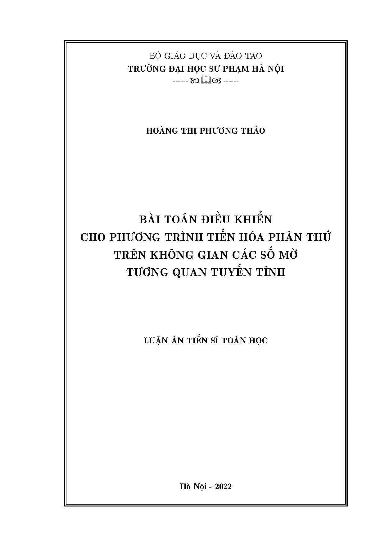 Bài toán điều khiển phương trình tiến hóa phân thứ trên không gian mờ tuyến tính