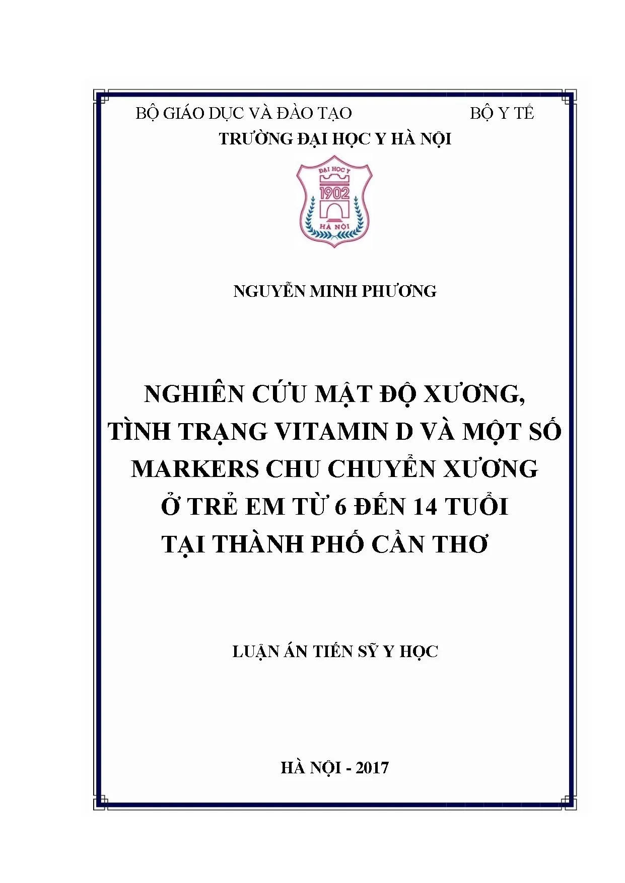 Mật độ xương, Vitamin D và Markers Chu Chuyển Xương ở Trẻ em Cần Thơ