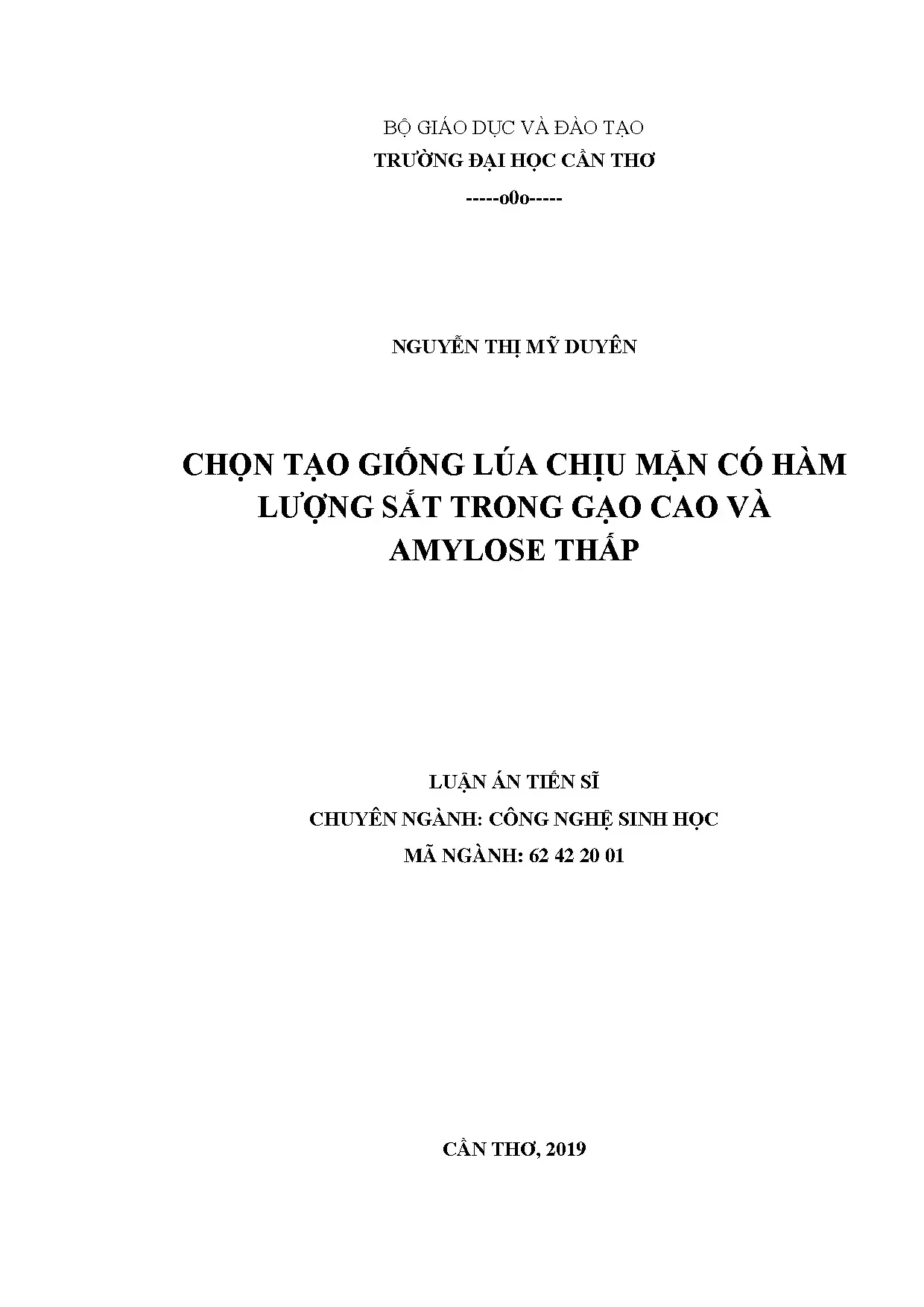 Chọn tạo giống lúa chịu mặn giàu sắt, amylose thấp - Luận án tiến sĩ