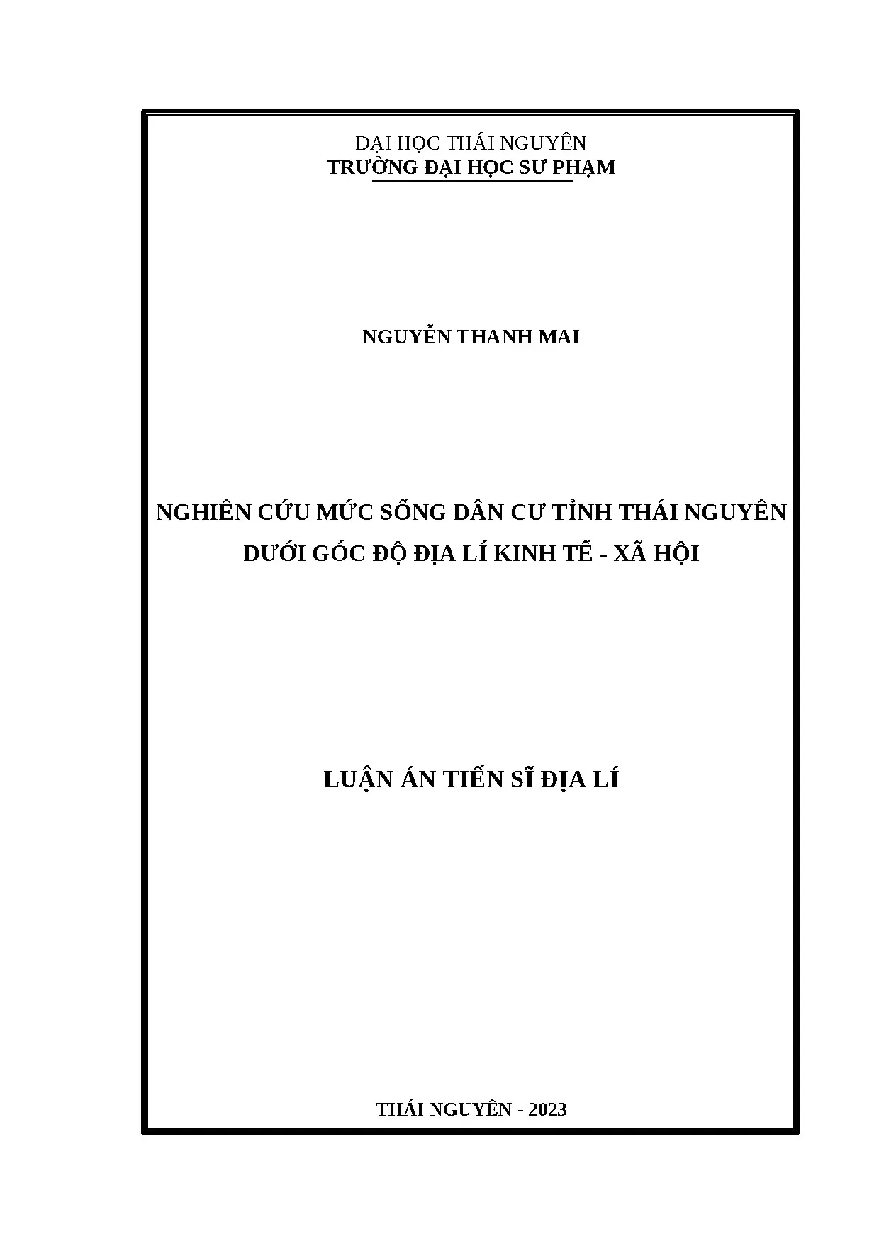 Nghiên cứu mức sống dân cư tỉnh Thái Nguyên