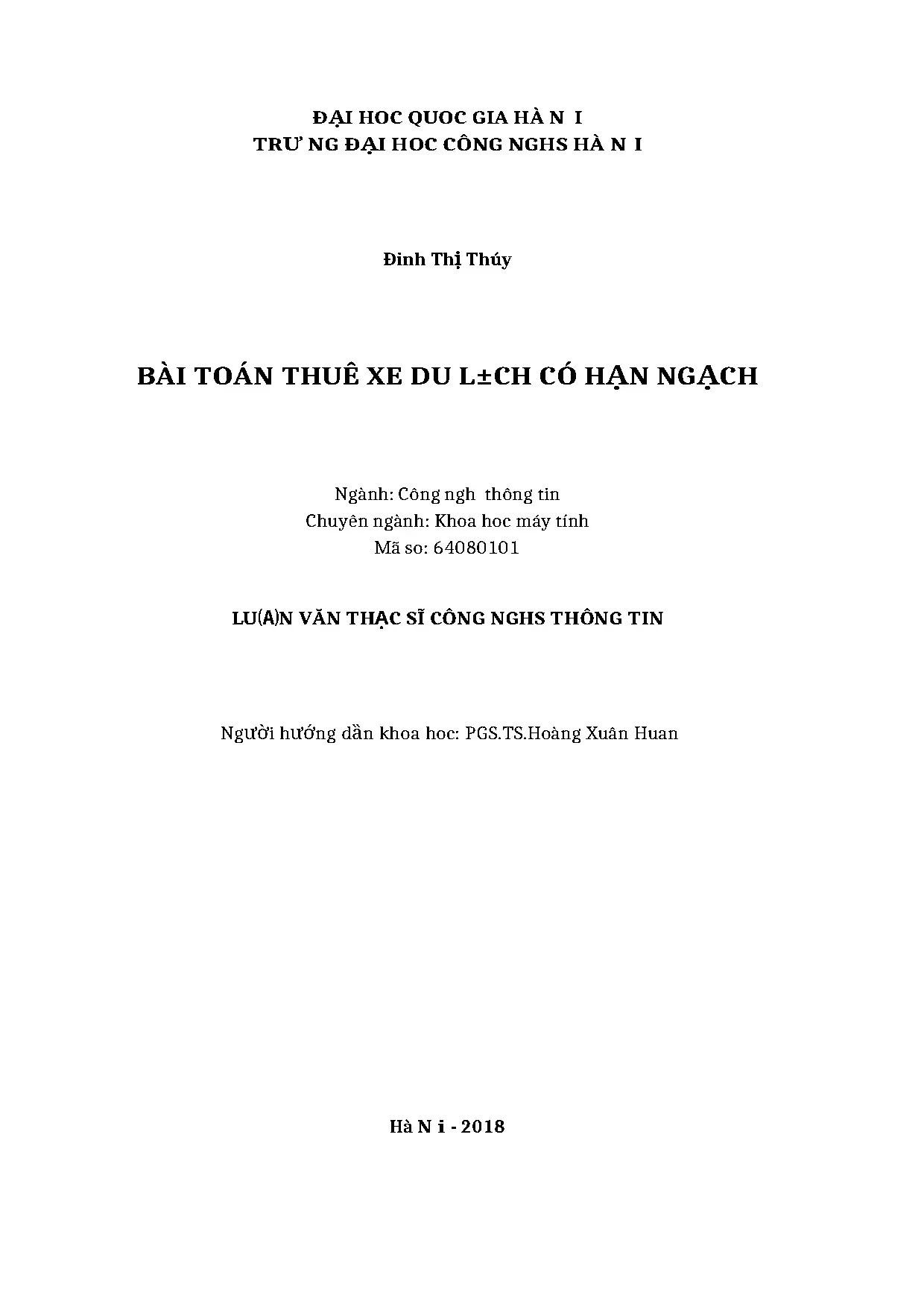 Luận án thạc sĩ bài toán thuê xe du lịch có hạn ngạch