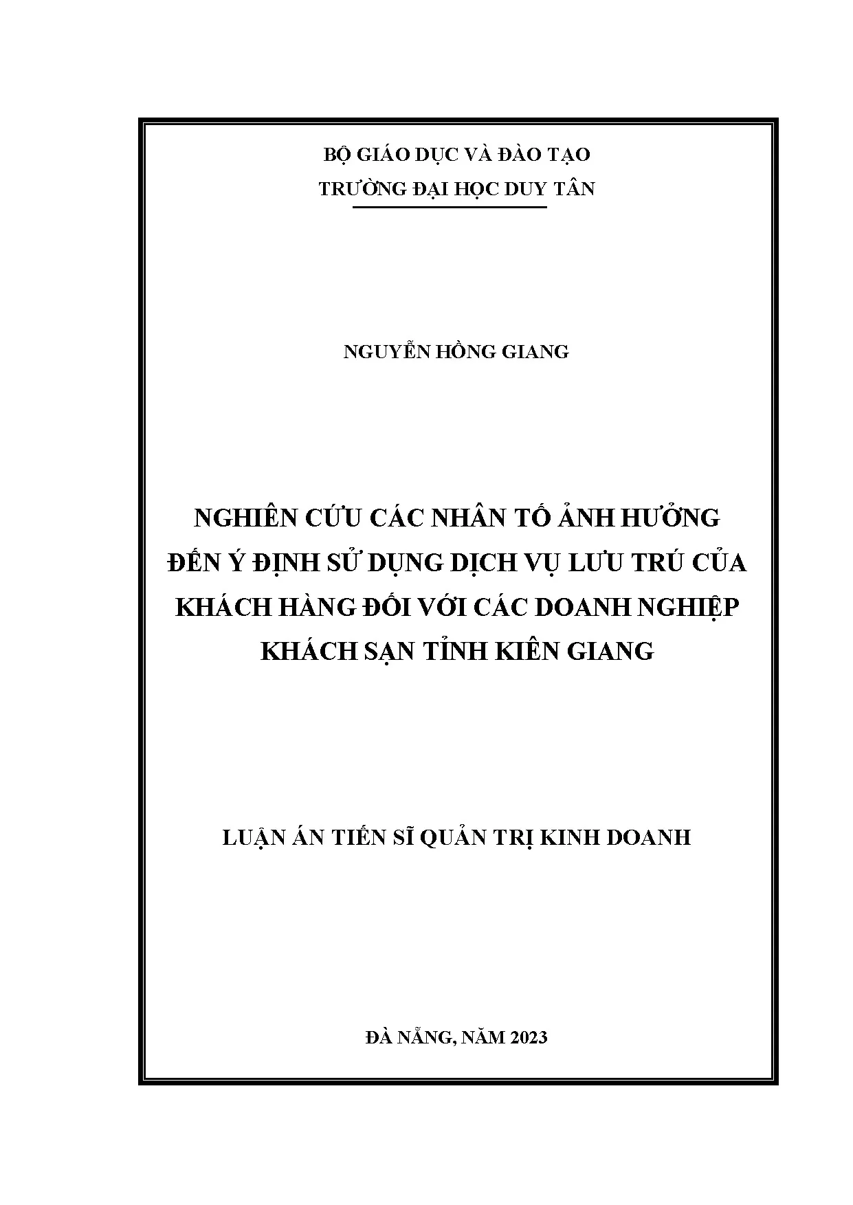 Yếu tố ảnh hưởng ý định sử dụng dịch vụ khách sạn Kiên Giang