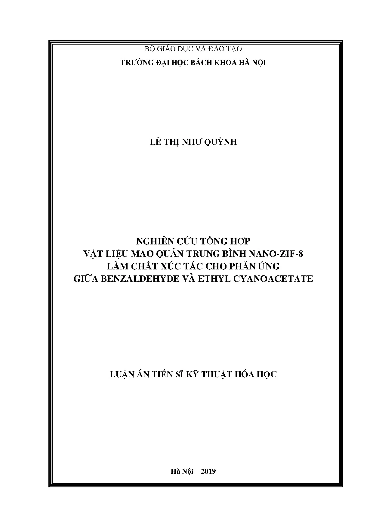 ZIF-8 xúc tác phản ứng Benzaldehyde và Ethyl Cyanoacetate