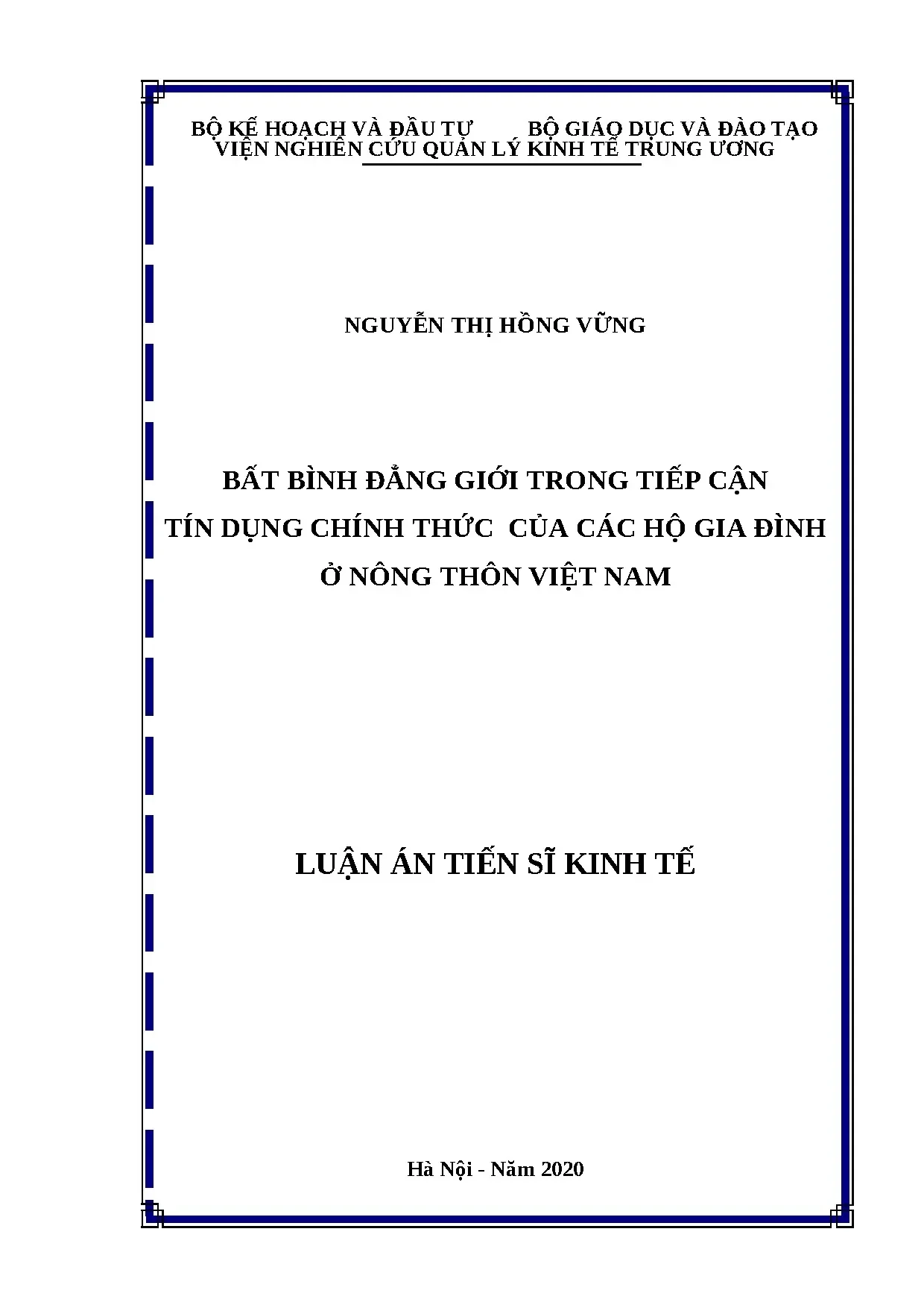 Bất bình đẳng giới trong tiếp cận tín dụng hộ gia đình nông thôn