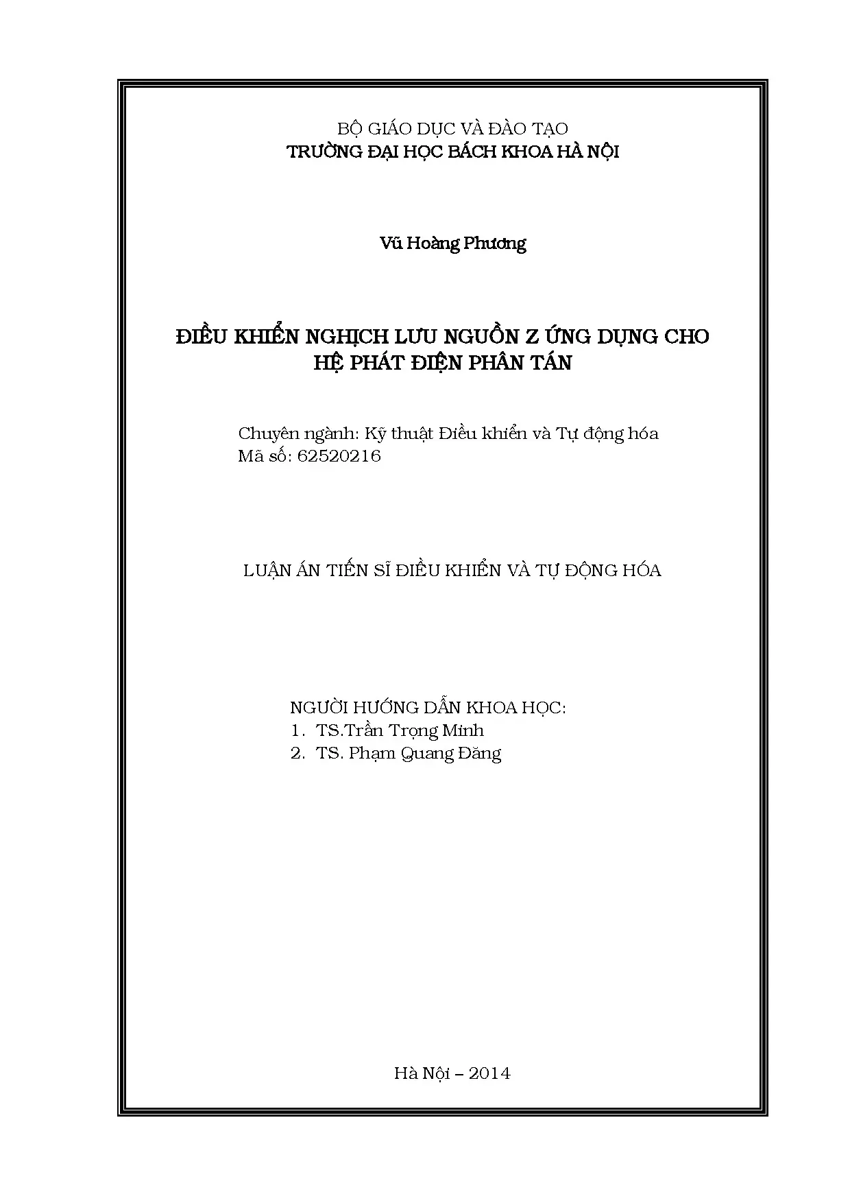 Luận án tiến sĩ điều khiển nghịch lưu nguồn Z ứng dụng hệ phát điện phân tán