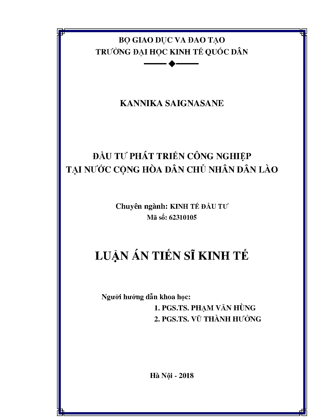 Luận án tiến sĩ đầu tư phát triển công nghiệp Lào 2018
