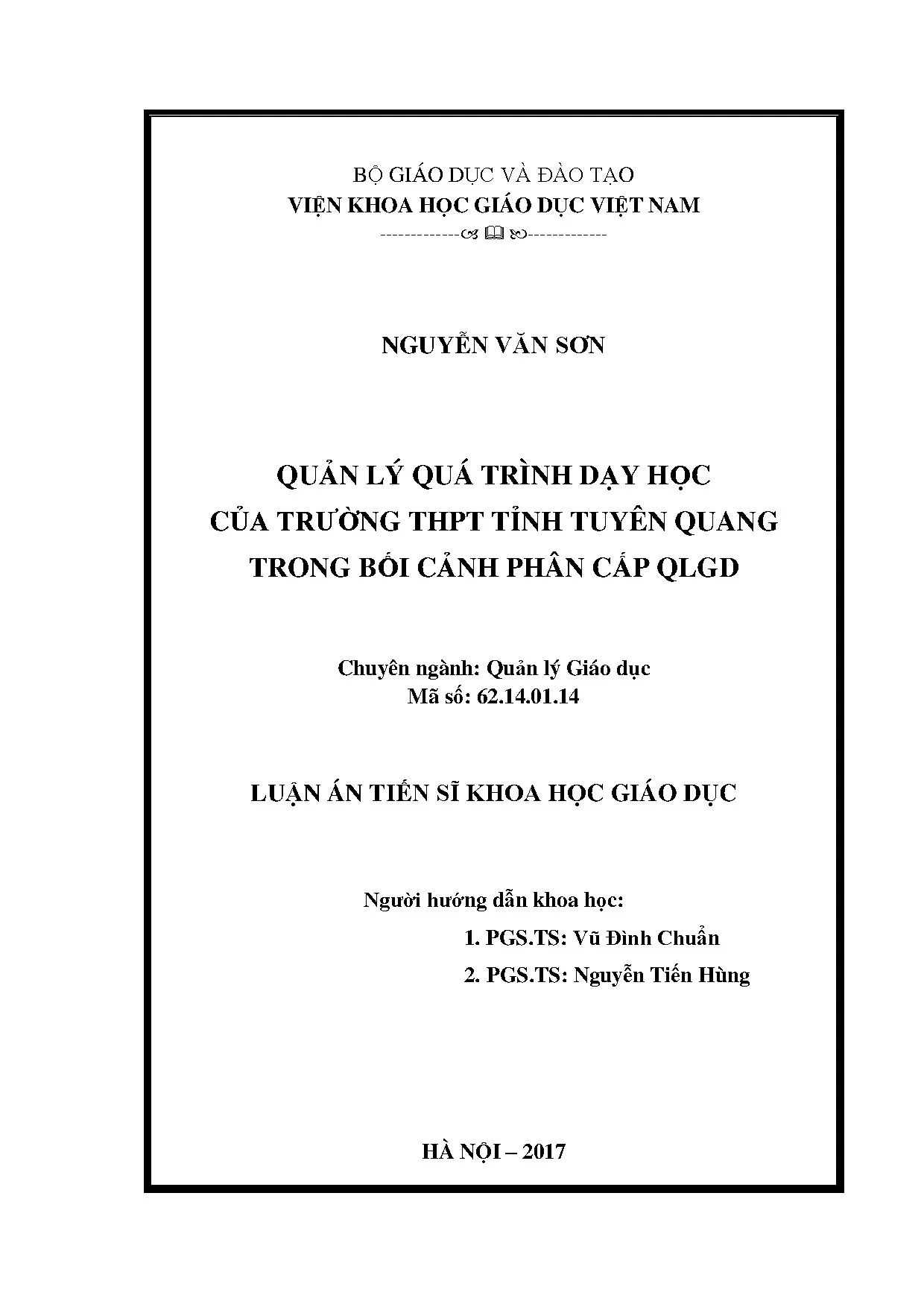 Quản lý dạy học THPT Tuyên Quang: Phân cấp GD