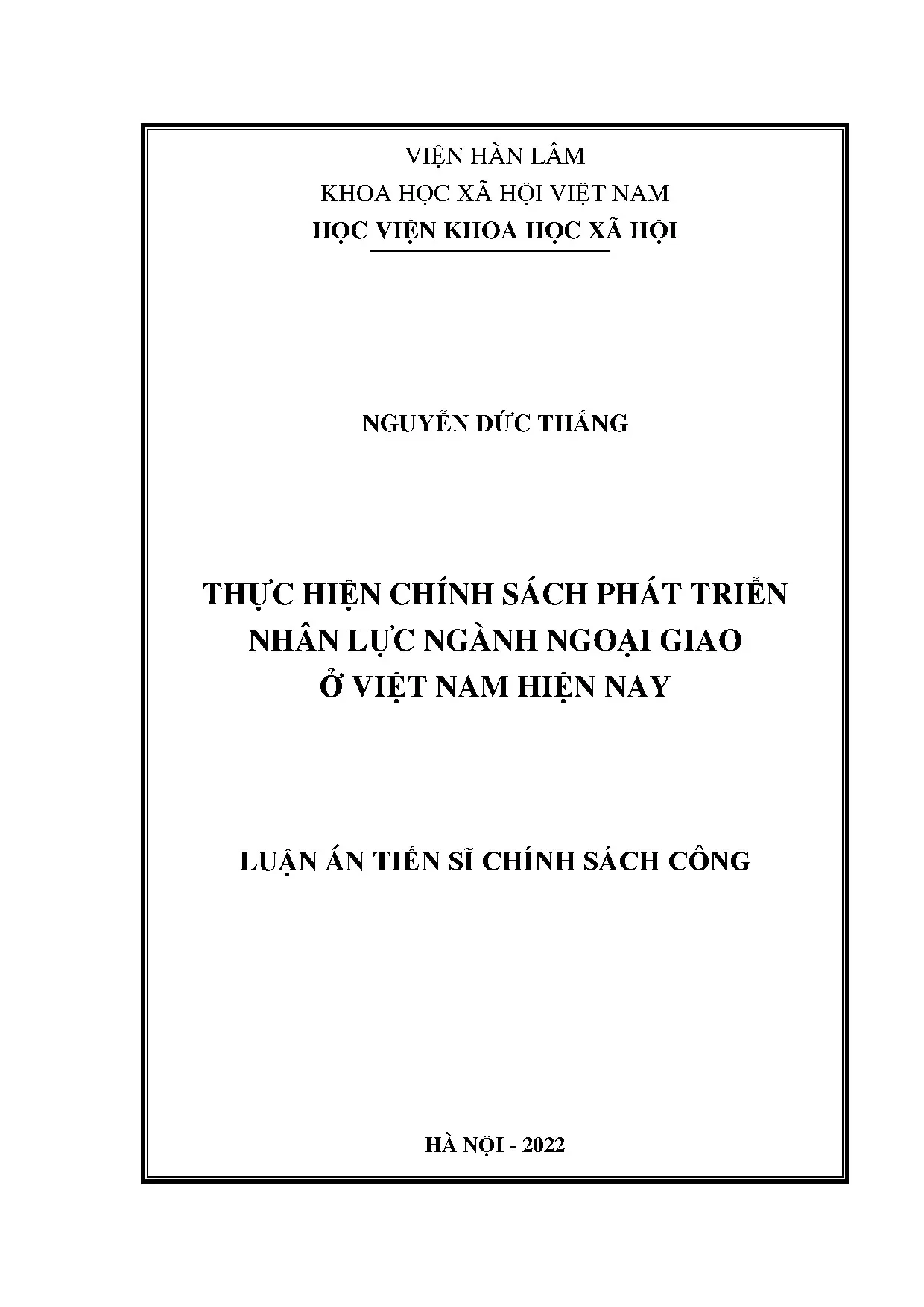 Phát triển Nhân lực Ngành Ngoại giao Việt Nam: Luận án Tiến sĩ