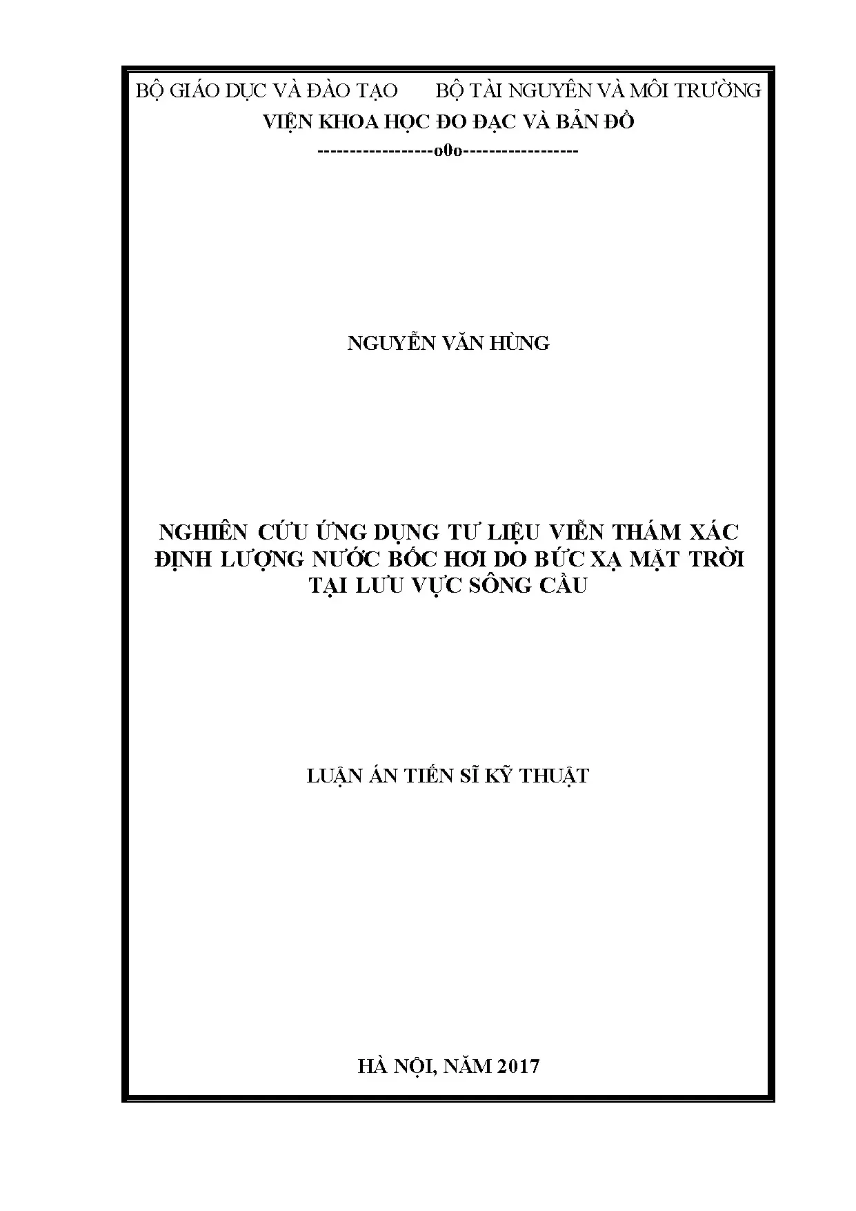 Ứng dụng viễn thám xác định bốc hơi nước sông Cầu