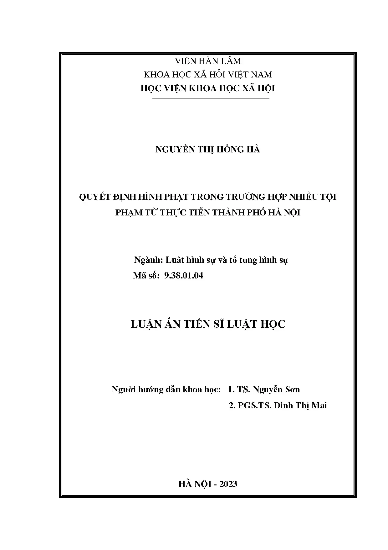 Luận án tiến sĩ quyết định hình phạt trường hợp nhiều tội phạm