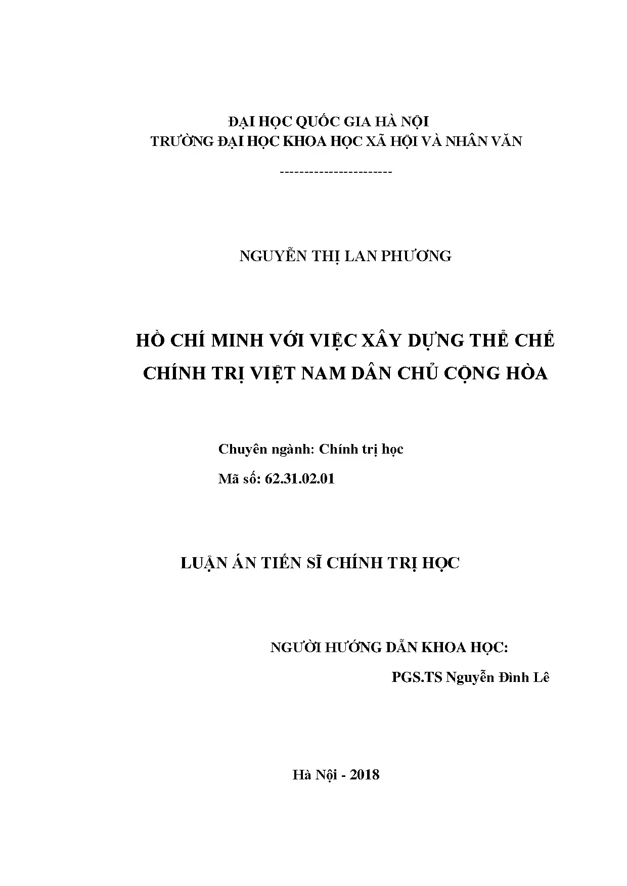 Luận án về Hồ Chí Minh và thể chế chính trị Việt Nam dân chủ cộng hòa