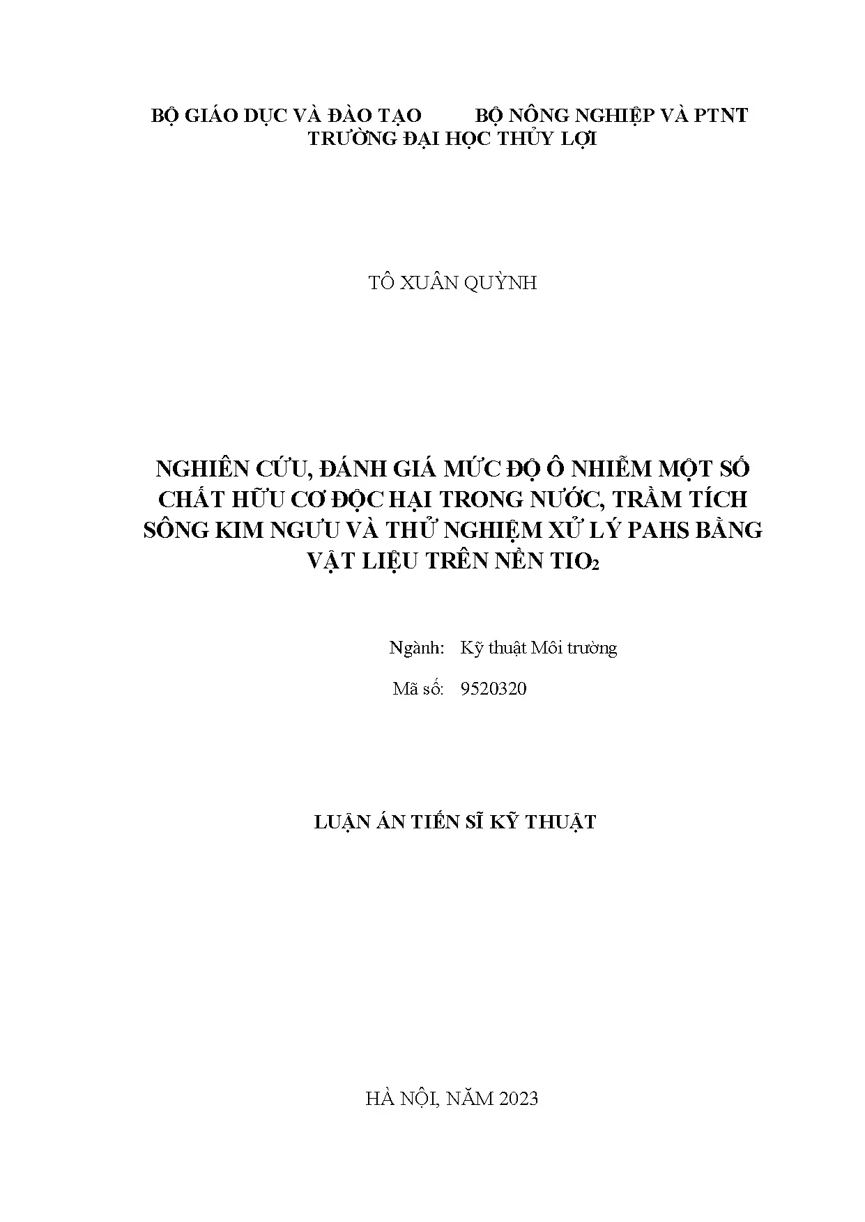 Ô nhiễm hữu cơ độc hại sông Kim Ngưu và xử lý PAHs bằng TiO2