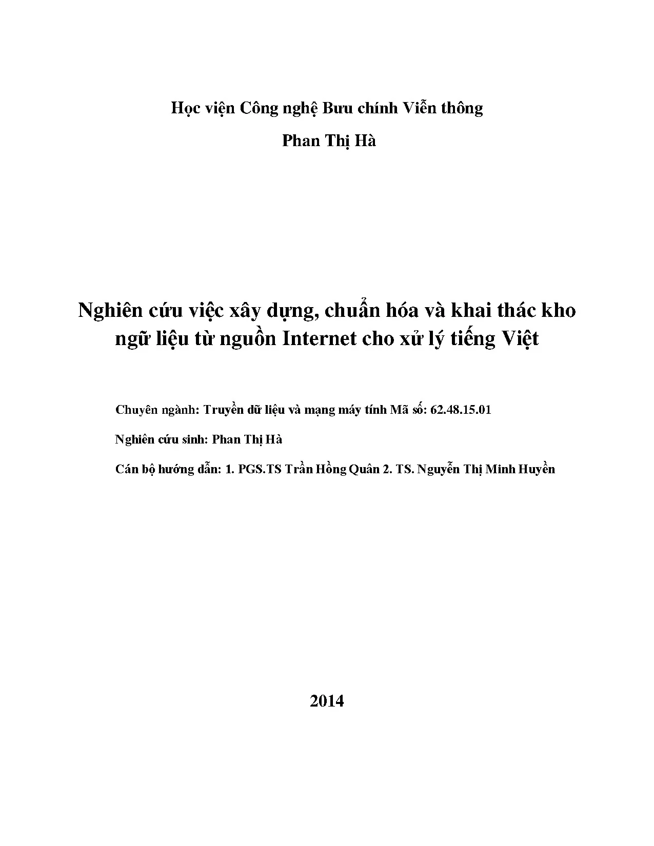 Xây dựng chuẩn hóa kho ngữ liệu từ Internet cho xử lý tiếng Việt