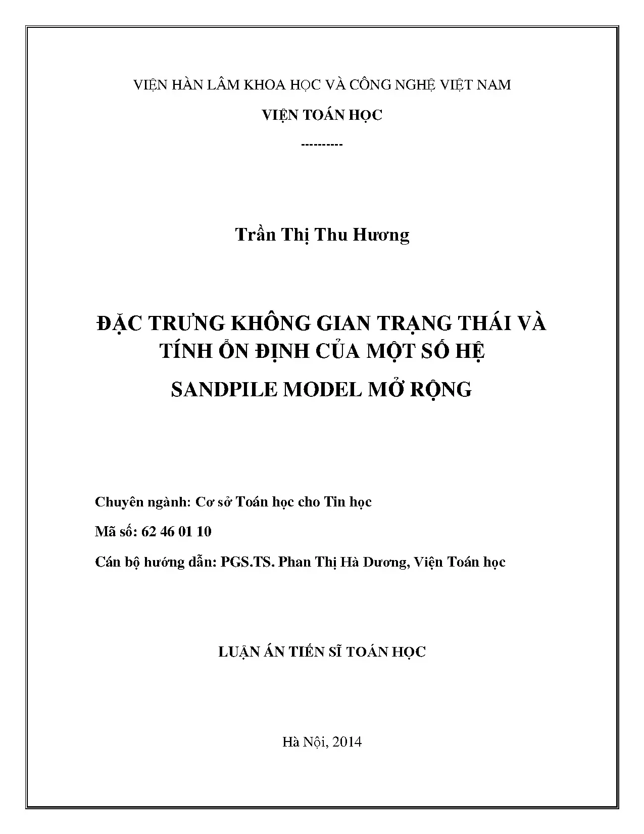 Đặc trưng không gian trạng thái hệ Sandpile Model mở rộng
