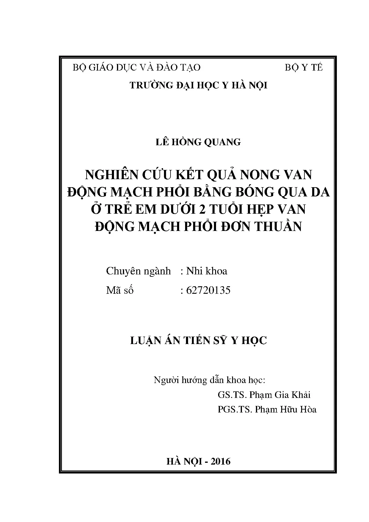 Nghiên cứu nong van động mạch phổi bằng bóng qua da ở trẻ em dưới 2 tuổi