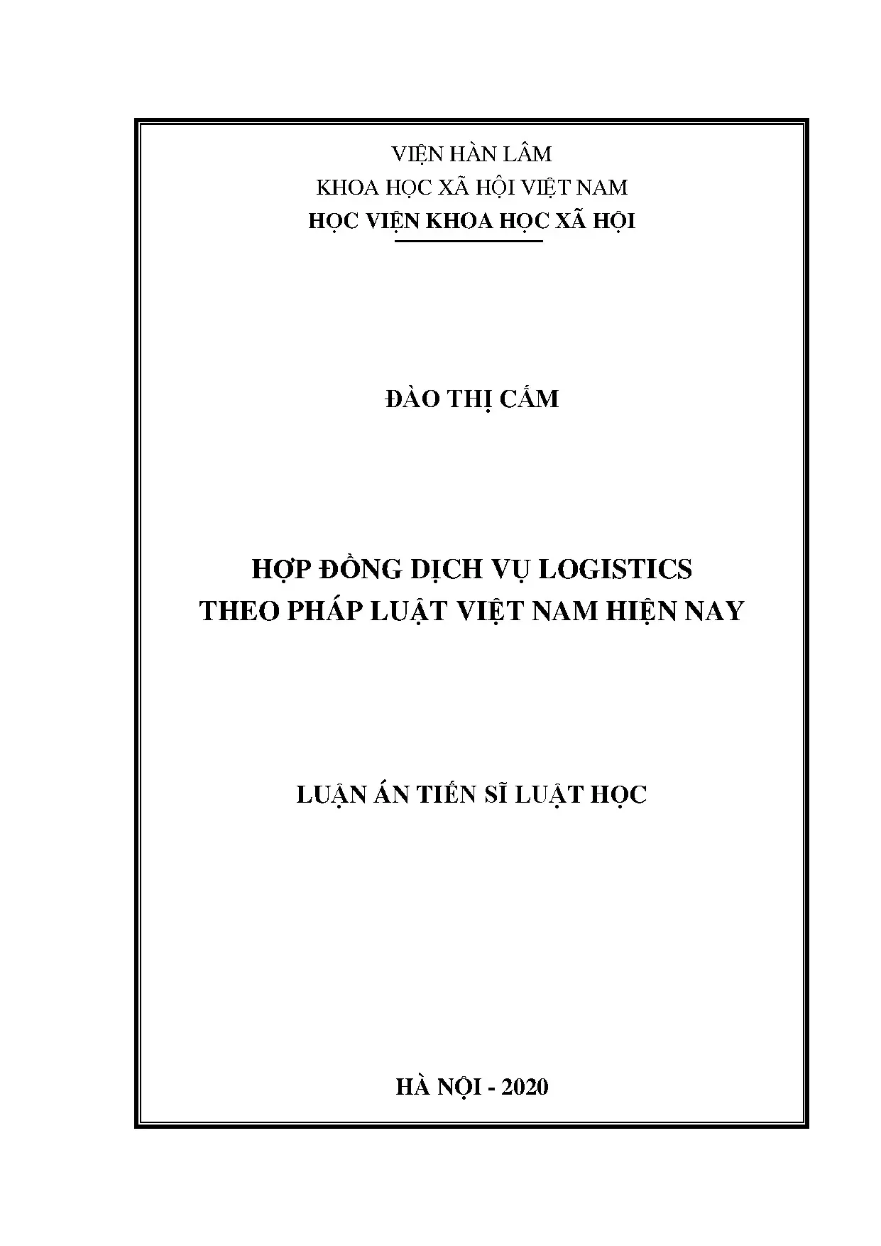 Luận án tiến sĩ hợp đồng dịch vụ logistics theo pháp luật Việt Nam