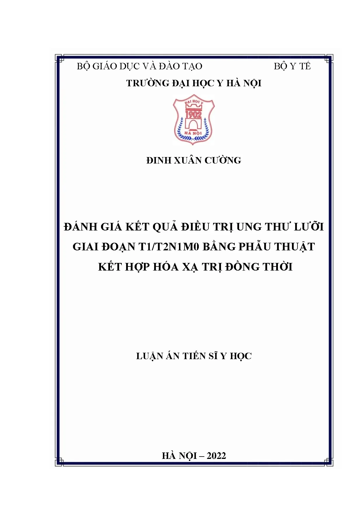 Đánh giá kết quả điều trị ung thư lưỡi giai đoạn T1/T2N1M0 bằng phẫu thuật kết hợp hóa xạ trị