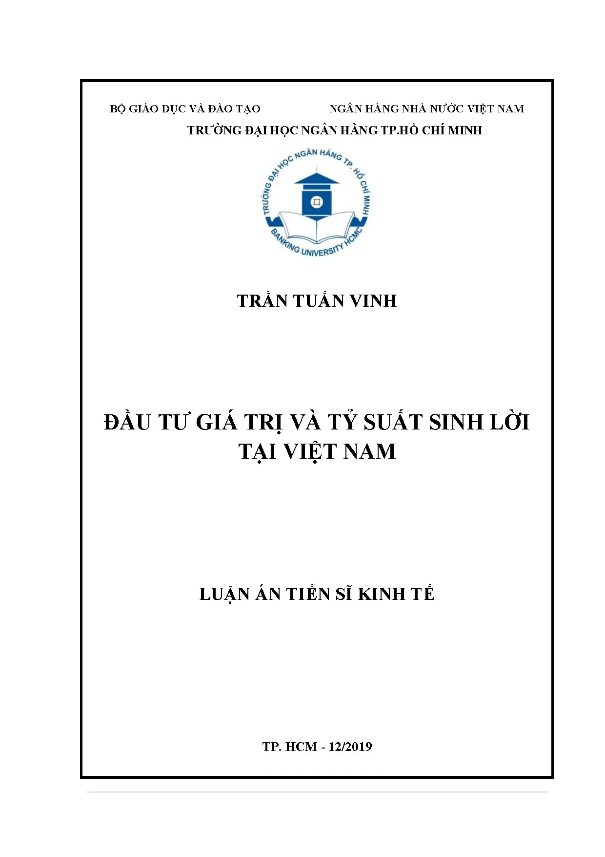 Luận án tiến sĩ đầu tư giá trị và tỷ suất sinh lời tại Việt Nam