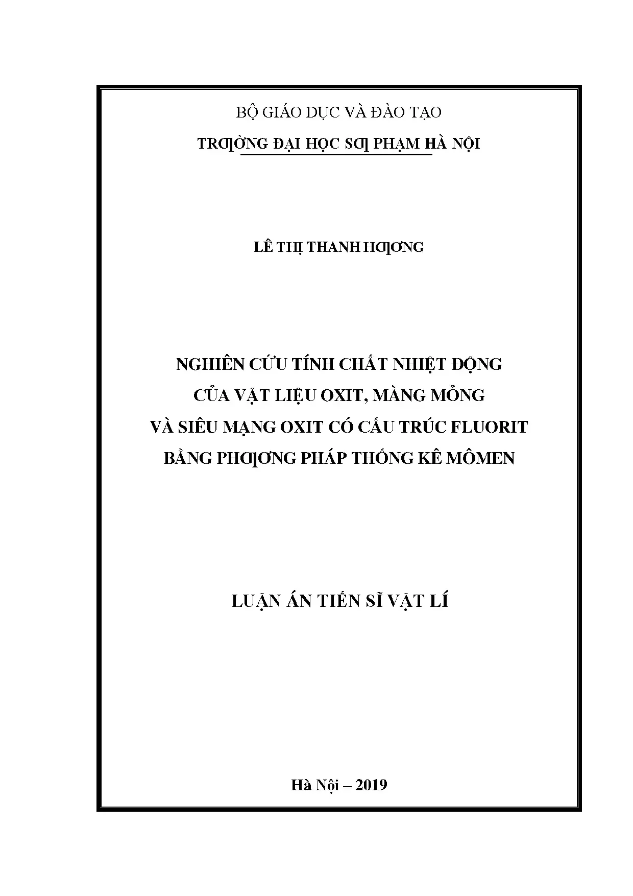 Nghiên cứu tính chất nhiệt động vật liệu oxit màng mỏng siêu mạng fluorit