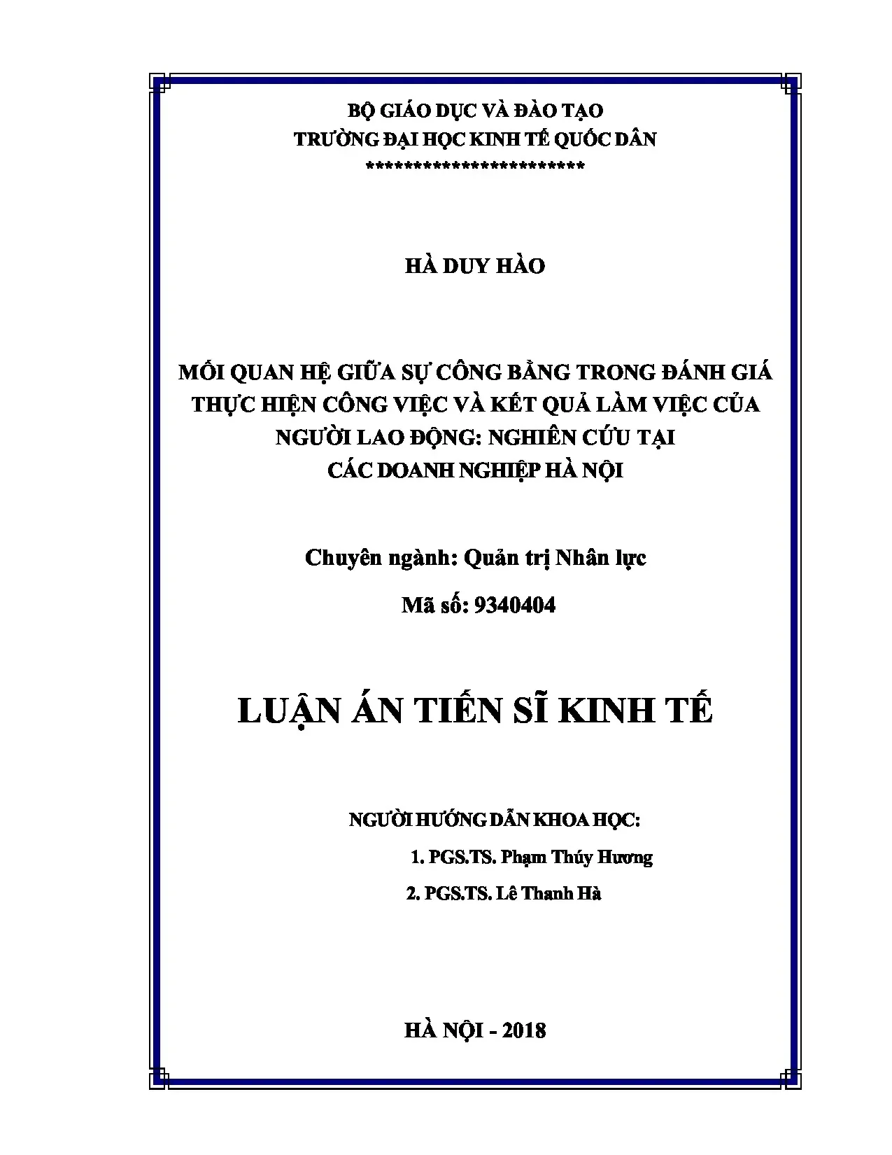 Mối quan hệ giữa công bằng đánh giá và kết quả lao động tại doanh nghiệp Hà Nội