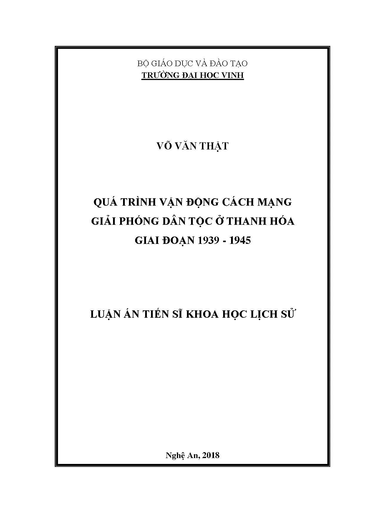 Quá trình vận động cách mạng giải phóng dân tộc Thanh Hóa 1939-1945