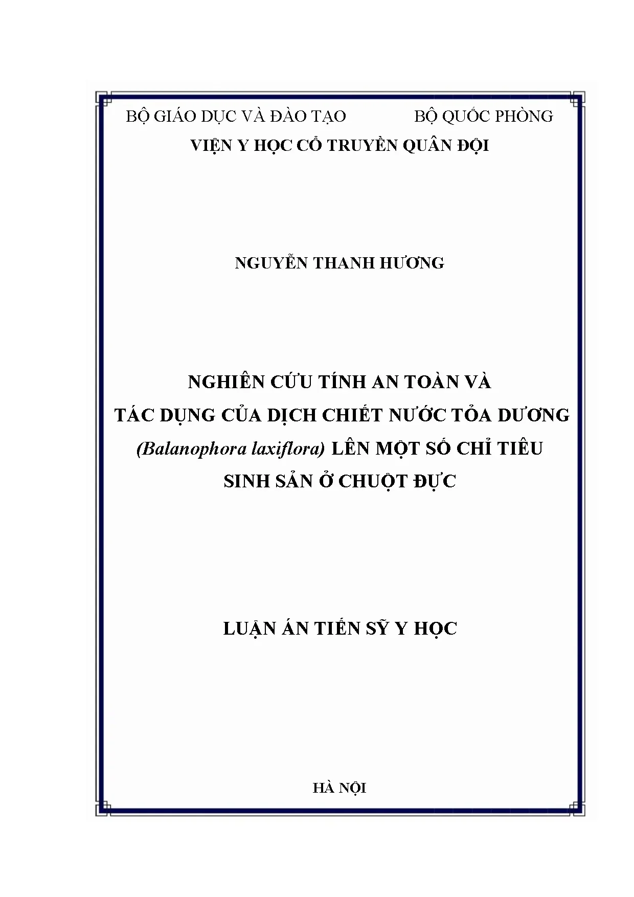 Nghiên cứu tác dụng và an toàn của tỏa dương trên sinh sản nam