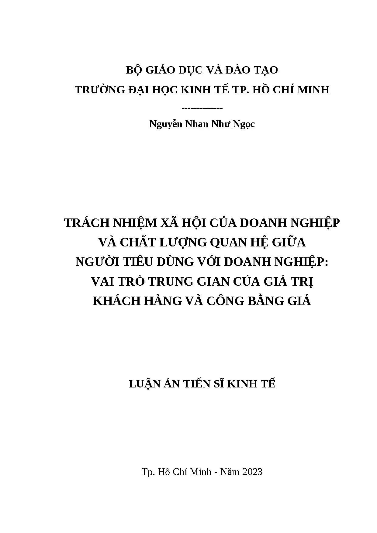 Luận án trách nhiệm xã hội doanh nghiệp và quan hệ khách hàng