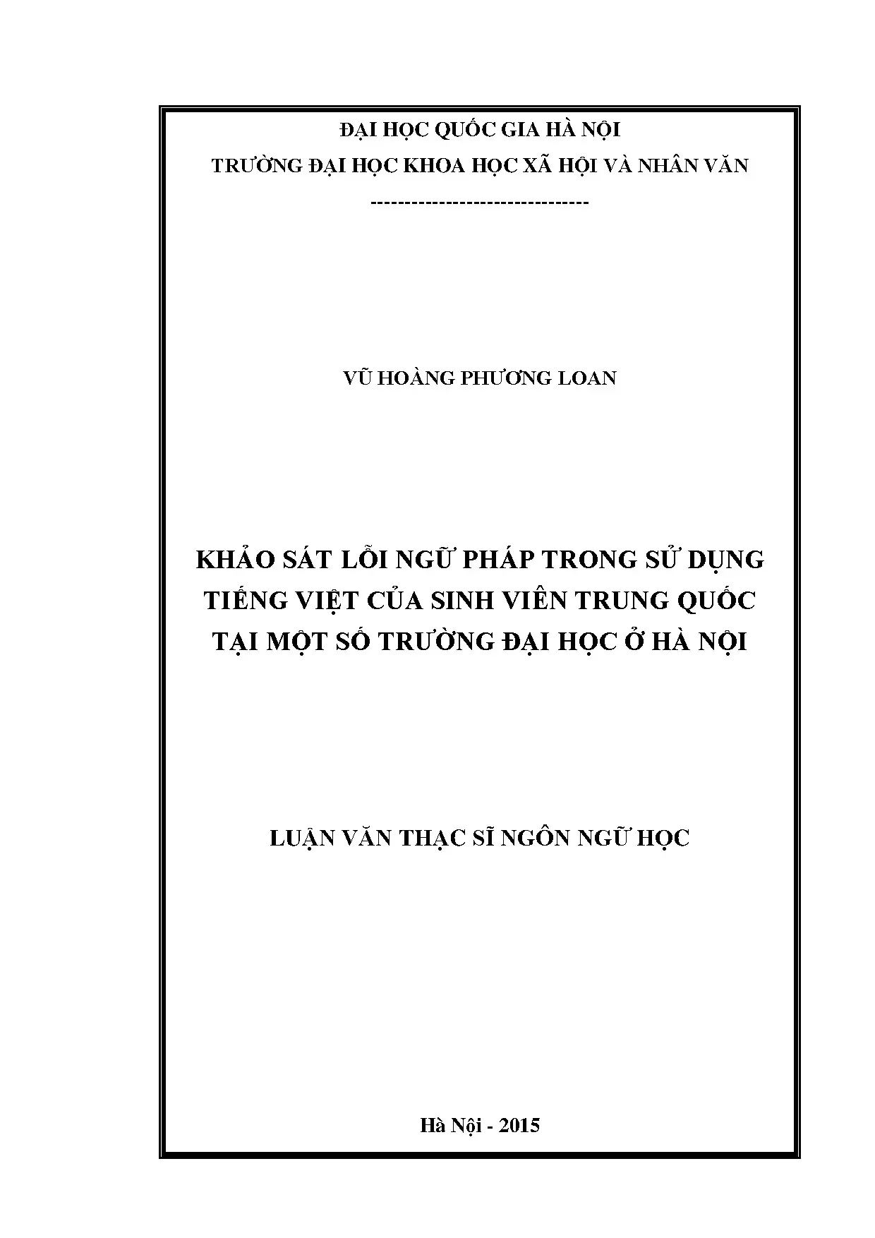 Khảo sát lỗi ngữ pháp tiếng Việt của sinh viên Trung Quốc tại Hà Nội