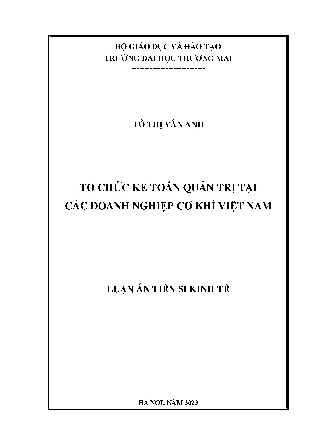 Tổ chức kế toán quản trị tại doanh nghiệp cơ khí Việt Nam