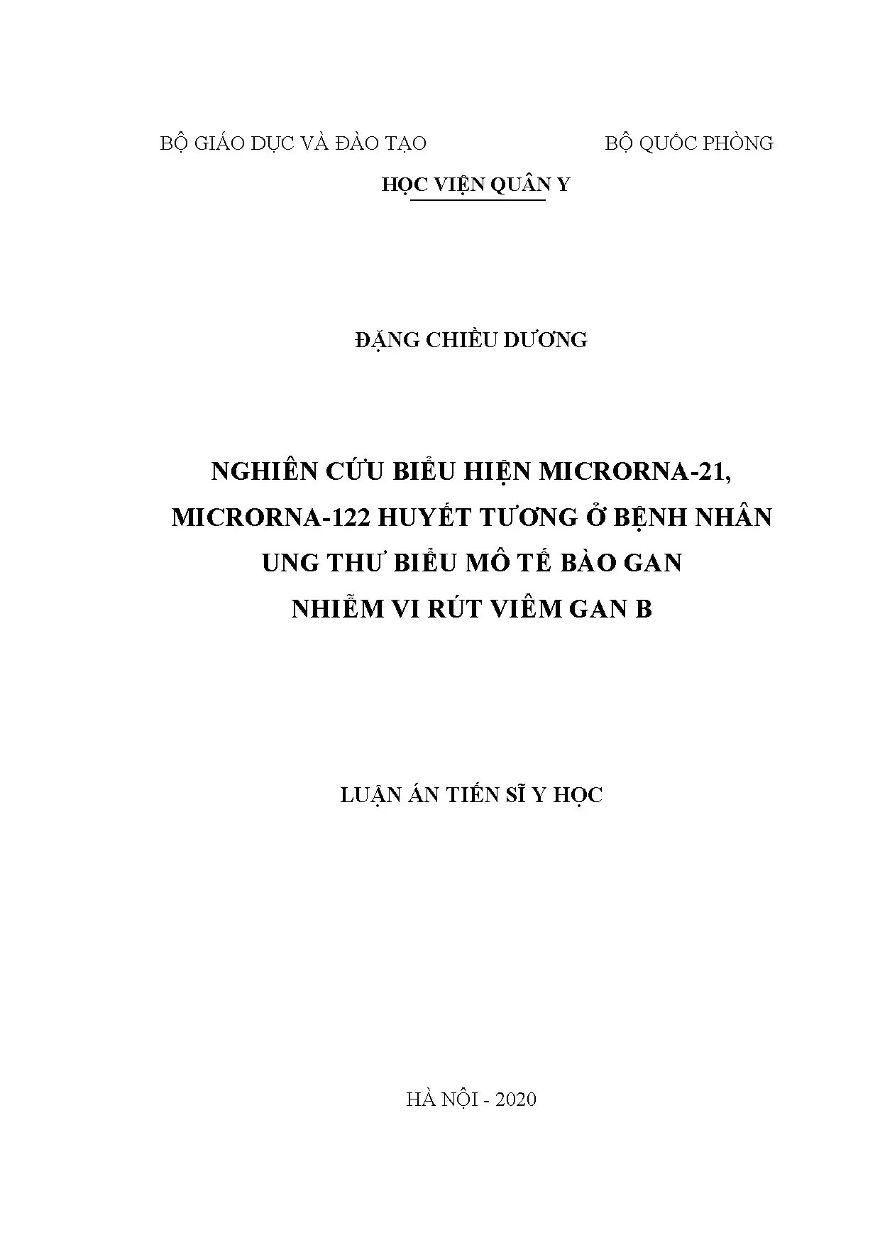 Nghiên cứu biểu hiện miR-21, miR-122 huyết tương ung thư gan nhiễm HBV